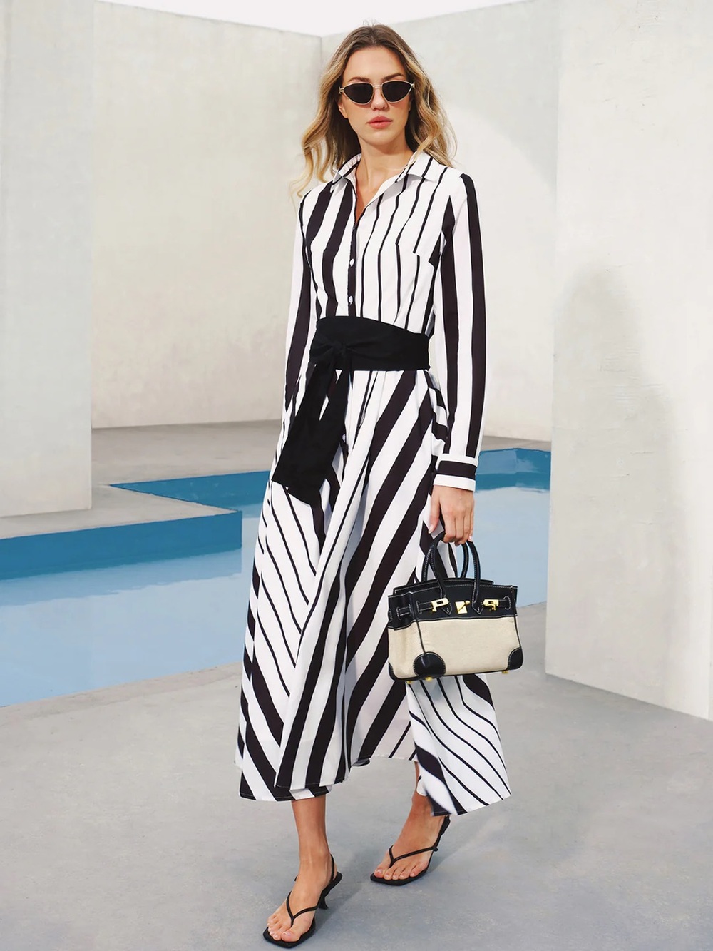 105 Striped Belted Shirt Midi Dress - Picture 5 of 6